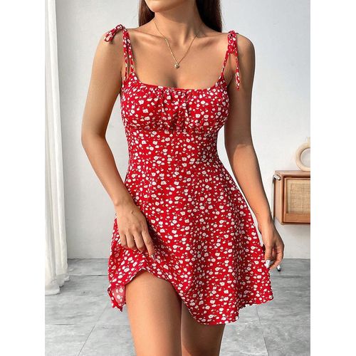 Robe d'été fleurie à bretelles - Rouge
